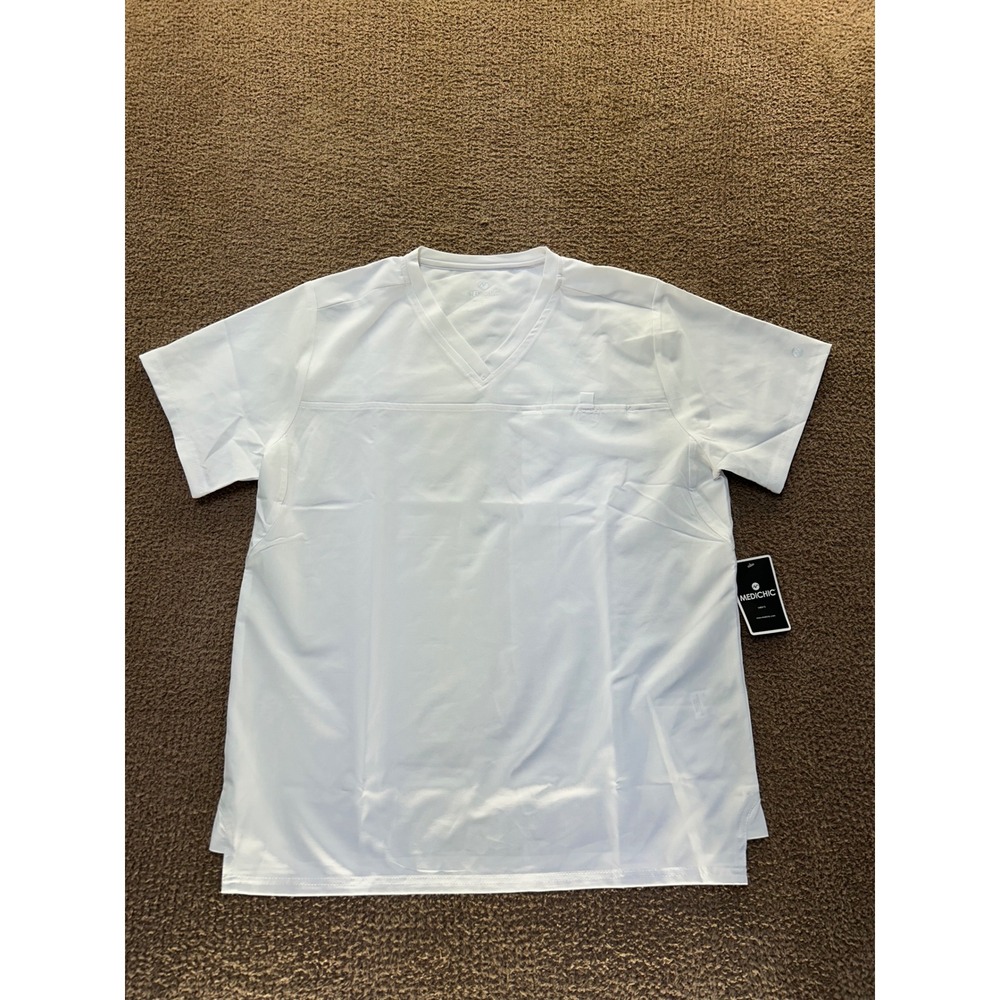 Medichic Mens Scrub Top White V-Neck Short Sleeve Peach Skin Style 9900 XL NWT